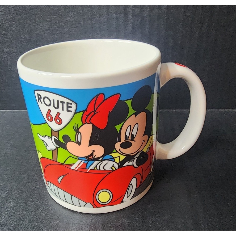MICKEY MINNIE GOOFY ROUTE 66 CALIFORNIA HOLLYWOOD , COFFEE MUG CUP DISNEY NEW!